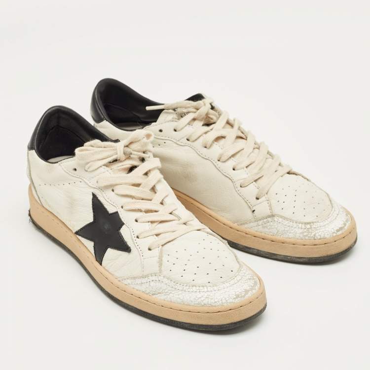 Pre Owned Golden Goose Off-White/Black Leather Ballstar Low Top Sneakers Size 39