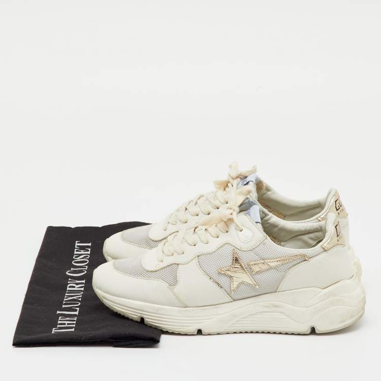 Pre Owned Golden Goose White Leather and Mesh Running Low Top Sneakers Size 37