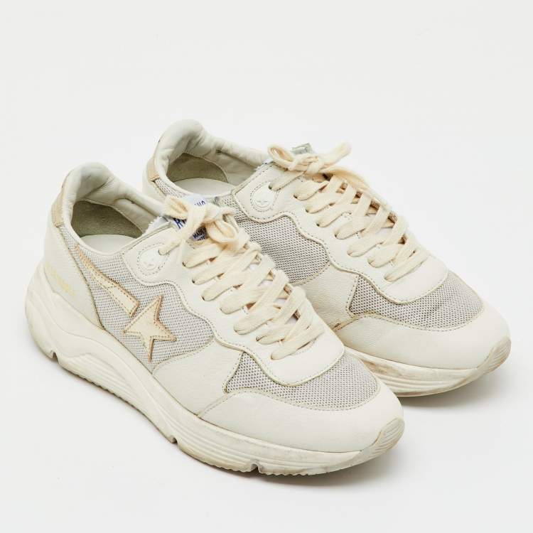 Pre Owned Golden Goose White Leather and Mesh Running Low Top Sneakers Size 37