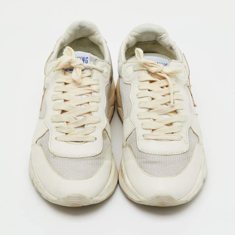 Pre Owned Golden Goose White Leather and Mesh Running Low Top Sneakers Size 37