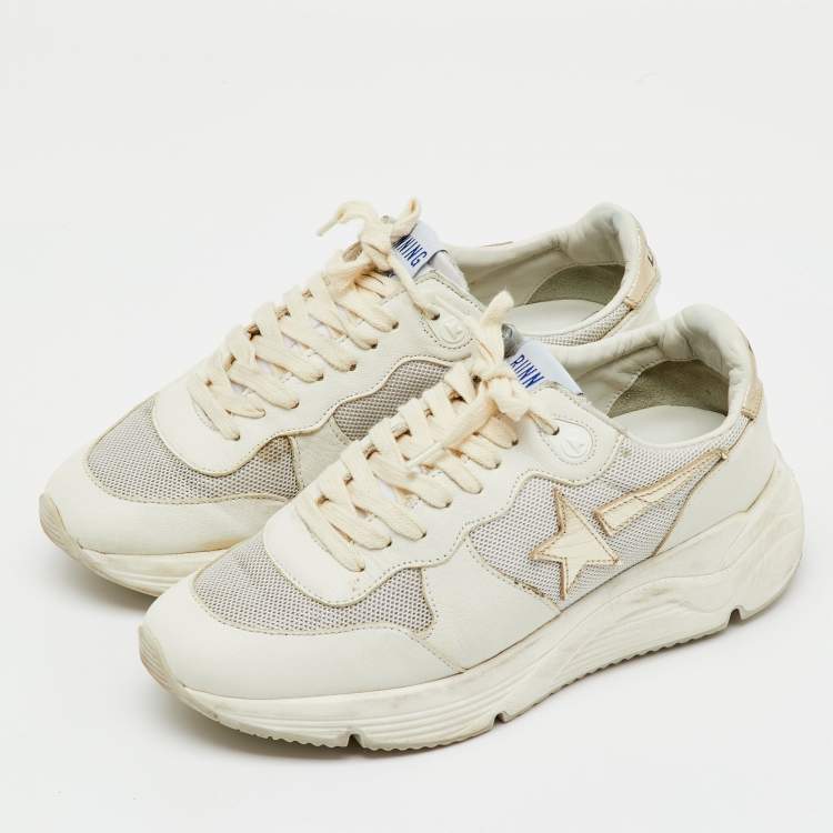 Pre Owned Golden Goose White Leather and Mesh Running Low Top Sneakers Size 37