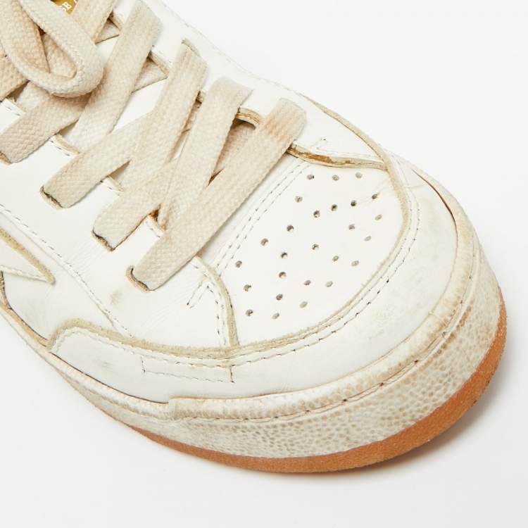 Pre Owned Golden Goose White Leather Yeah Lace Up Sneakers Size 35