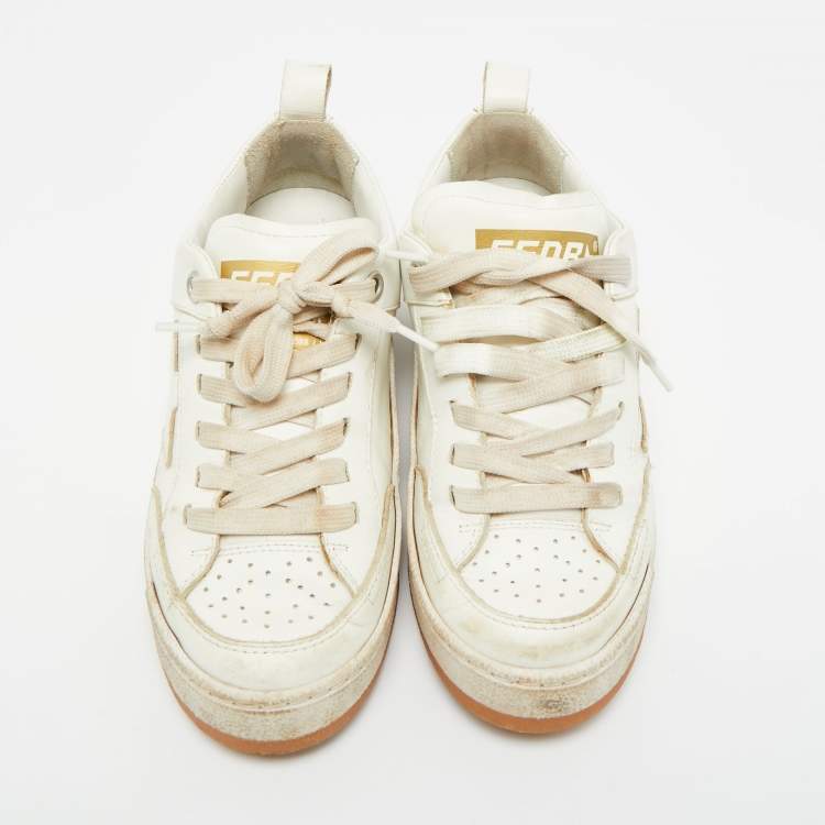 Pre Owned Golden Goose White Leather Yeah Lace Up Sneakers Size 35