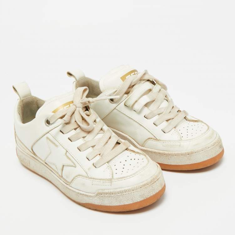 Pre Owned Golden Goose White Leather Yeah Lace Up Sneakers Size 35