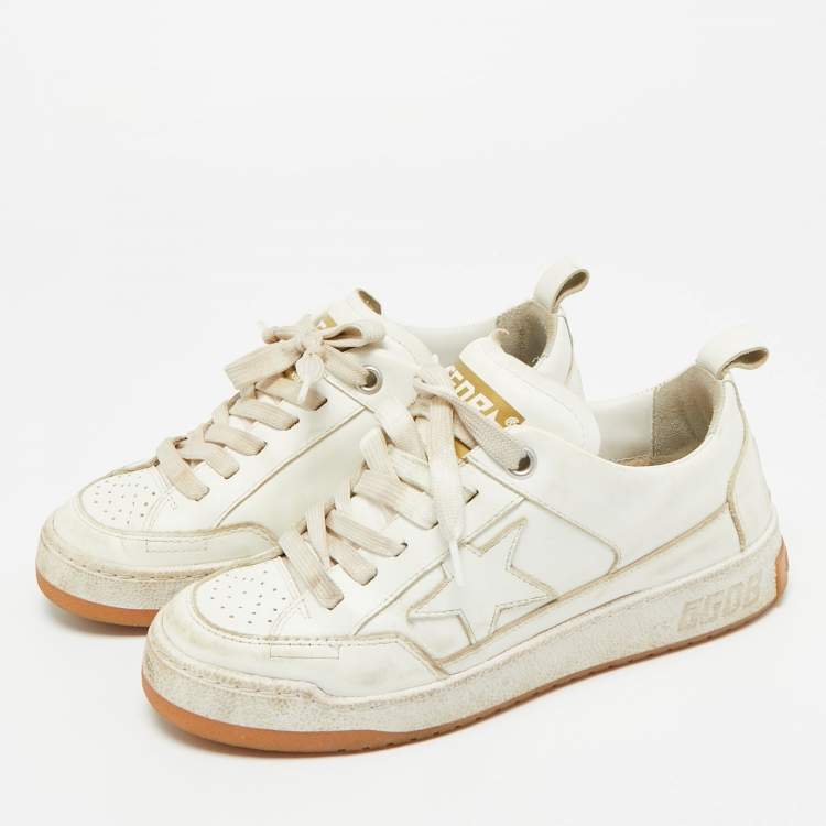 Pre Owned Golden Goose White Leather Yeah Lace Up Sneakers Size 35