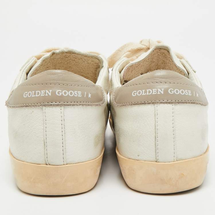 Pre Owned Golden Goose Superstar Size 38 White Leather and Suede Lace Up Sneakers
