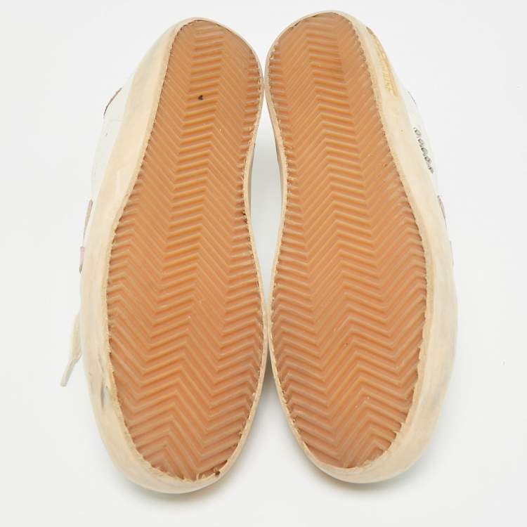 Pre Owned Golden Goose Superstar Size 38 White Leather and Suede Lace Up Sneakers