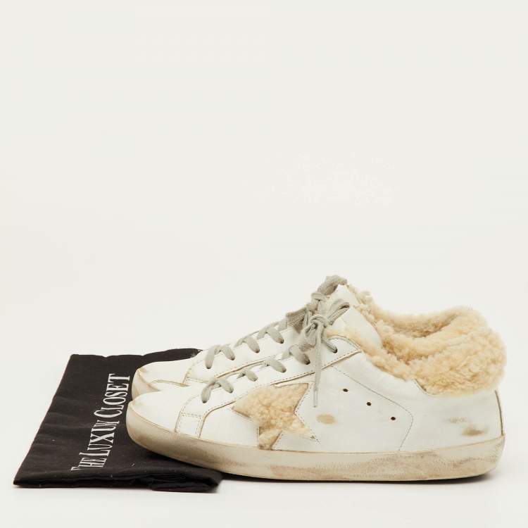 Pre Owned Golden Goose Super Star Size 39 White Leather and Shearling Fur Low Top Sneakers