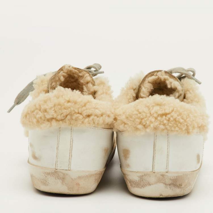 Pre Owned Golden Goose Super Star Size 39 White Leather and Shearling Fur Low Top Sneakers