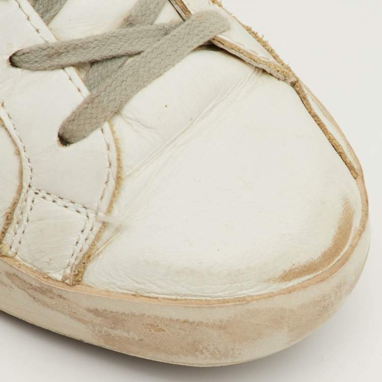 Pre Owned Golden Goose Super Star Size 39 White Leather and Shearling Fur Low Top Sneakers