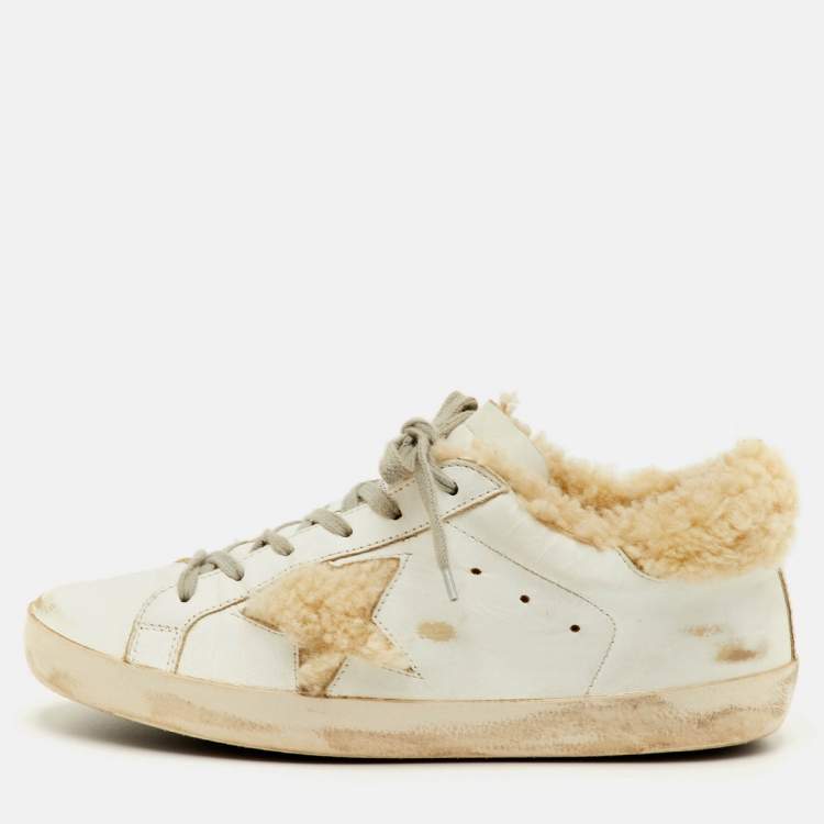 Pre Owned Golden Goose Super Star Size 39 White Leather and Shearling Fur Low Top Sneakers