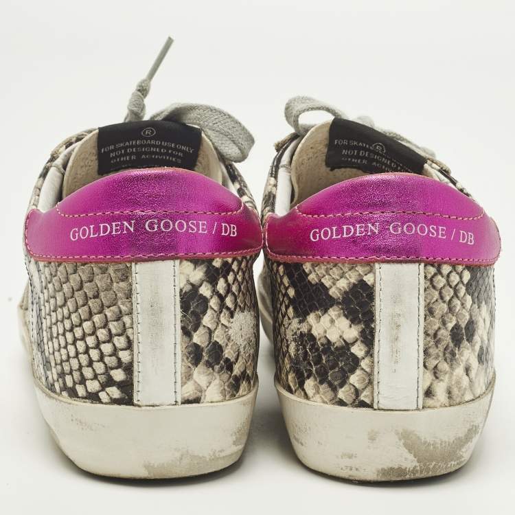 Pre Owned Golden Goose Superstar Size 36 Grey Python Embossed Leather and Suede Lace Up Sneakers