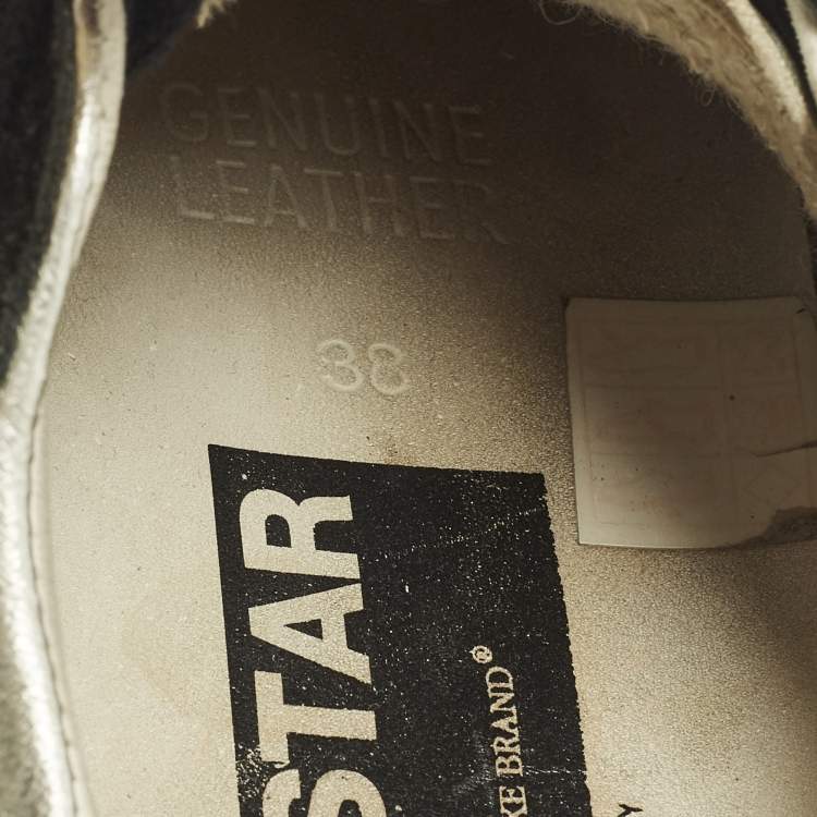 مملوكة مسبقًا Golden Goose Superstar Size 38 Silver/Black Leather and Suede Lace Up Sneakers