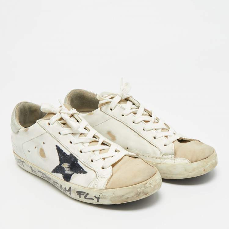 Pre Owned Golden Goose Superstar Size 39 White/Brown Leather and Nubuck Leather Lace Up Sneakers