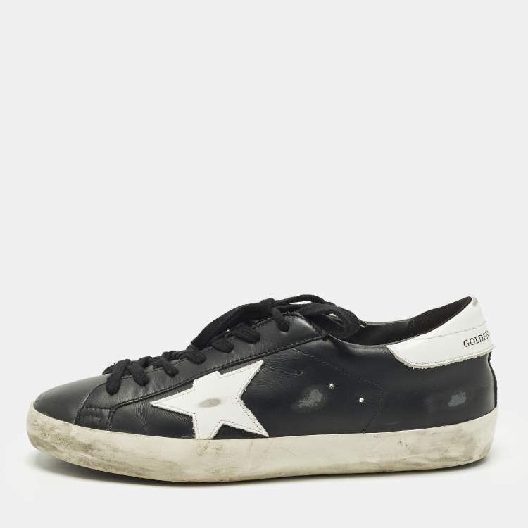 Pre Owned Golden Goose Superstar Size 40 Black Leather Lace Up Sneakers
