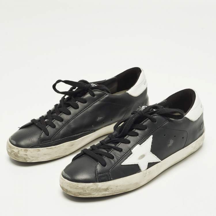 Pre Owned Golden Goose Superstar Size 40 Black Leather Lace Up Sneakers