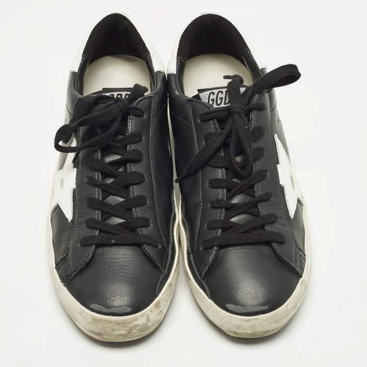 Pre Owned Golden Goose Superstar Size 40 Black Leather Lace Up Sneakers