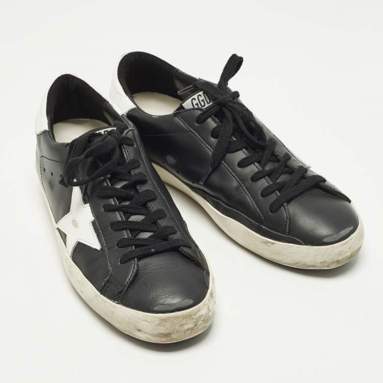 Pre Owned Golden Goose Superstar Size 40 Black Leather Lace Up Sneakers