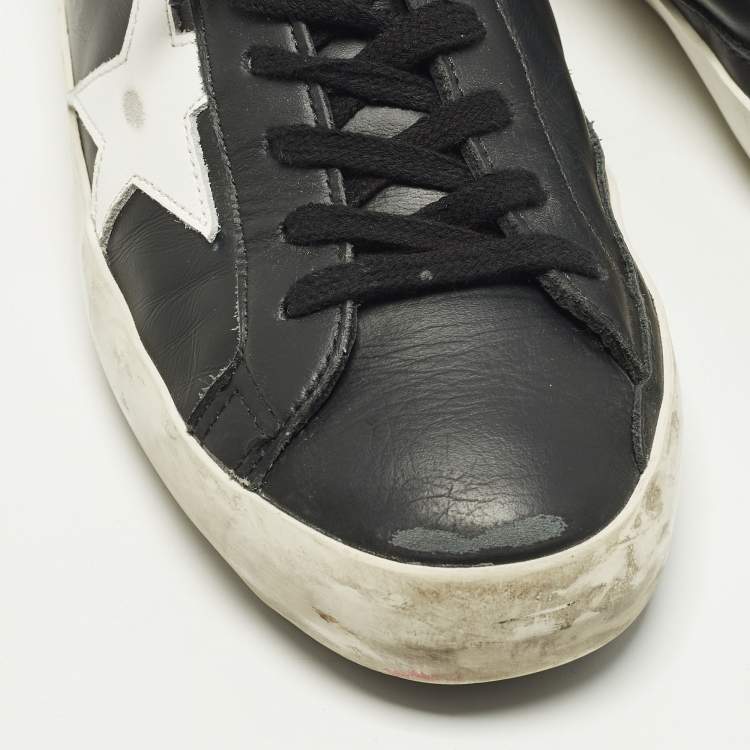 Pre Owned Golden Goose Superstar Size 40 Black Leather Lace Up Sneakers
