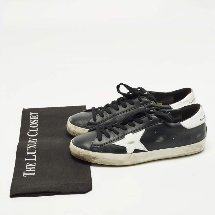 Pre Owned Golden Goose Superstar Size 40 Black Leather Lace Up Sneakers