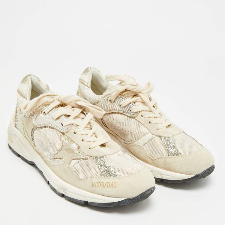 Pre Owned Golden Goose Dad Star Size 38 White/Grey Mesh and Suede Lace Up Sneakers