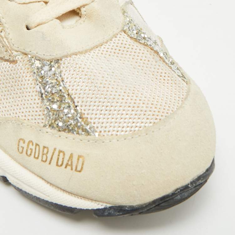 Pre Owned Golden Goose Dad Star Size 38 White/Grey Mesh and Suede Lace Up Sneakers