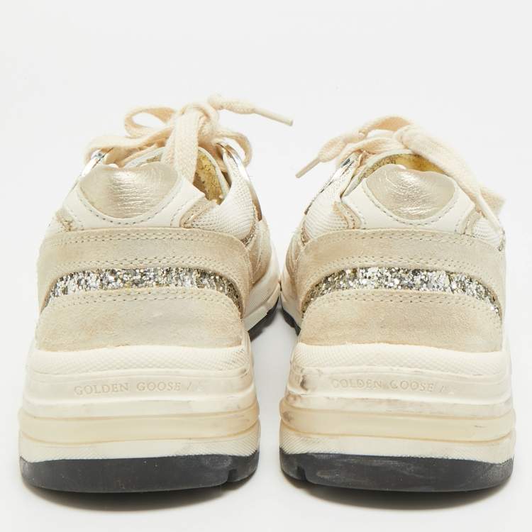 Pre Owned Golden Goose Dad Star Size 38 White/Grey Mesh and Suede Lace Up Sneakers