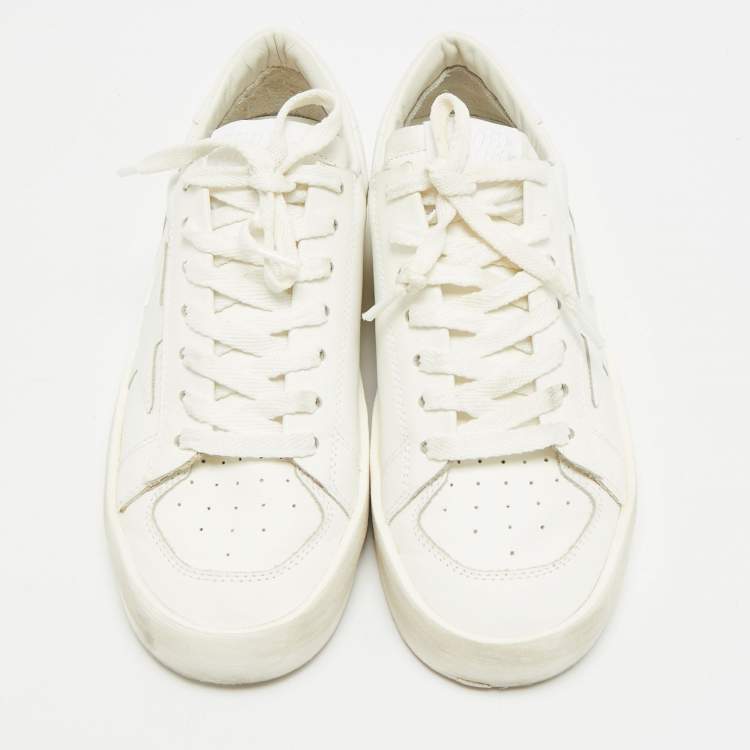 Pre Owned Golden Goose Stardan Size 37 White Leather Lace Up Sneakers