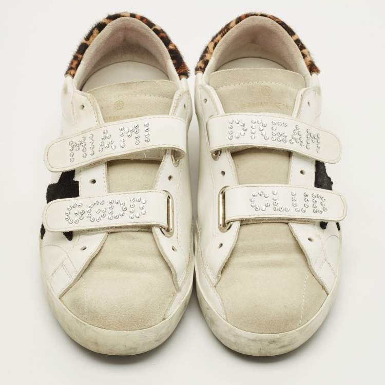 Pre Owned Golden Goose Old school Size 37 White/Grey Leather and Suede Low Top Sneakers