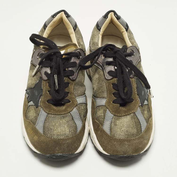 Pre Owned Golden Goose Dad-Star Size 38 Dark Green/Grey Mesh and Suede Lace Up Sneakers