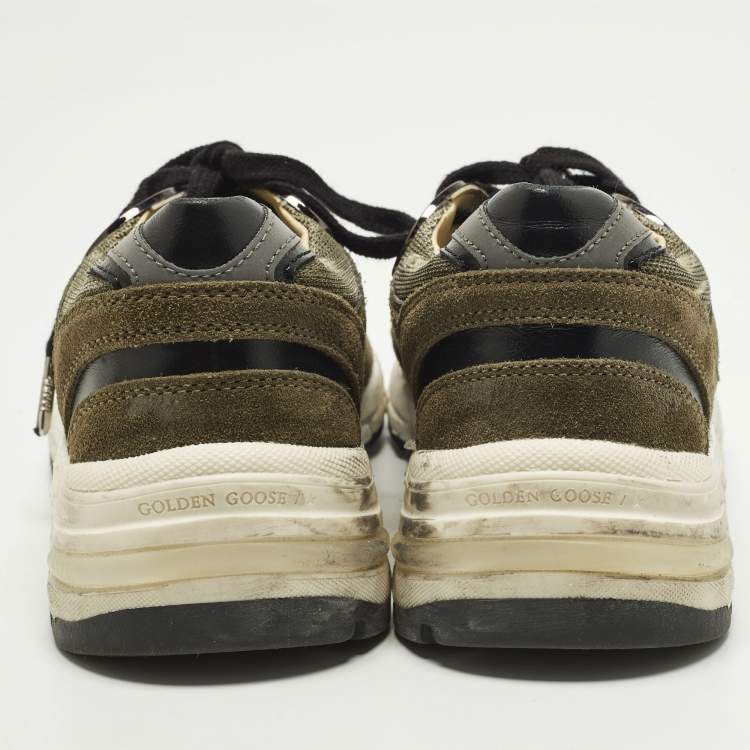 Pre Owned Golden Goose Dad-Star Size 38 Dark Green/Grey Mesh and Suede Lace Up Sneakers