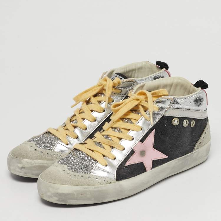 Pre Owned Golden Goose Mid star Size 37 Multicolor Leather and Suede High Top Sneakers
