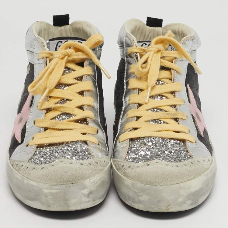 Pre Owned Golden Goose Mid star Size 37 Multicolor Leather and Suede High Top Sneakers