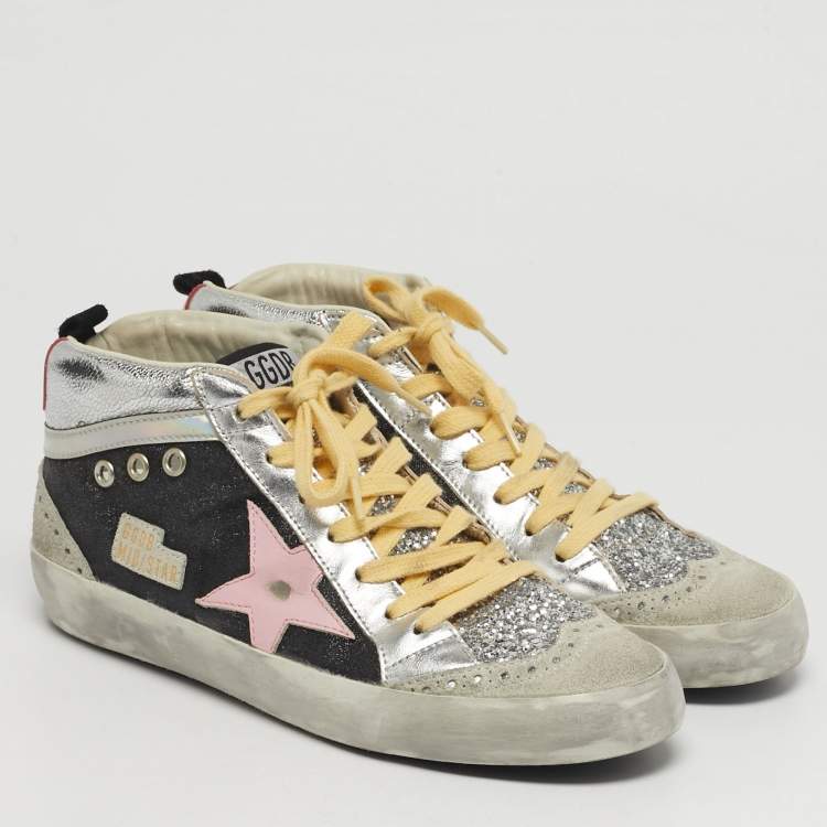 Pre Owned Golden Goose Mid star Size 37 Multicolor Leather and Suede High Top Sneakers