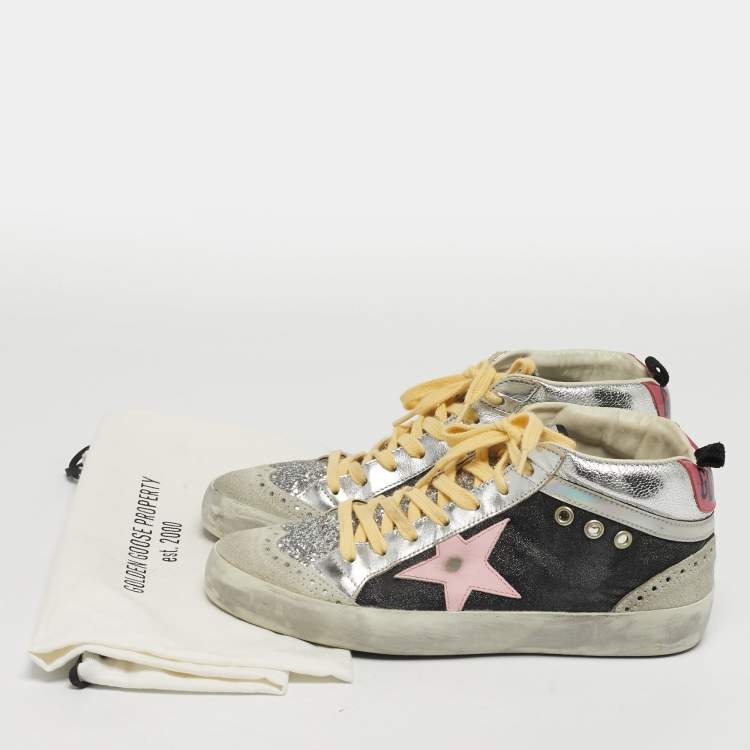 Pre Owned Golden Goose Mid star Size 37 Multicolor Leather and Suede High Top Sneakers
