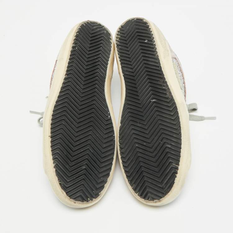 Pre Owned Golden Goose Superstar Size 36 Pink/Silver Glitter and Suede Lace Up Sneakers