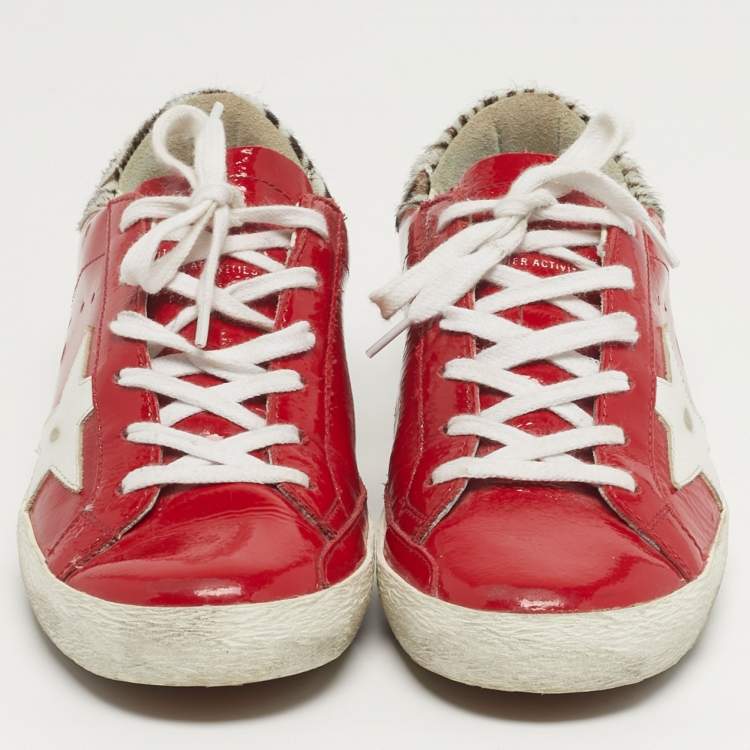 Pre Owned Golden Goose Superstar Size 38 Red Patent Leather Lace Up Sneakers