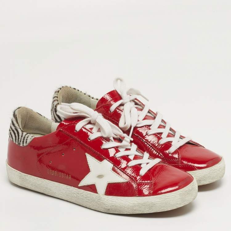 Pre Owned Golden Goose Superstar Size 38 Red Patent Leather Lace Up Sneakers