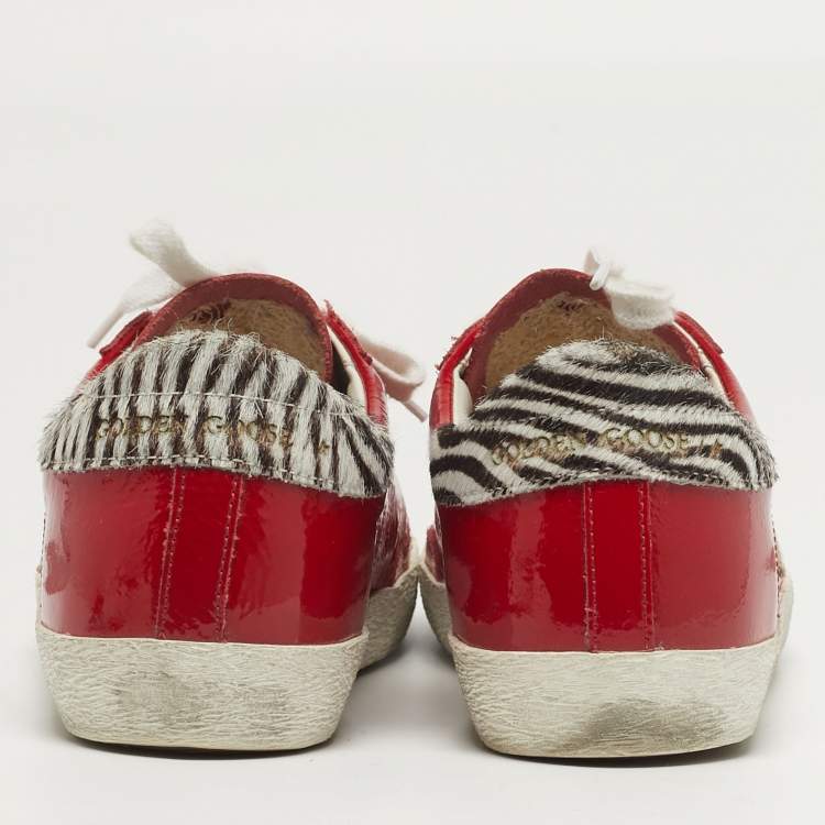 Pre Owned Golden Goose Superstar Size 38 Red Patent Leather Lace Up Sneakers