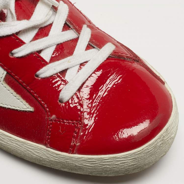 Pre Owned Golden Goose Superstar Size 38 Red Patent Leather Lace Up Sneakers