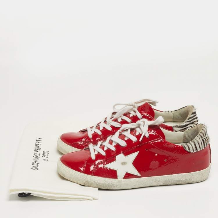 Pre Owned Golden Goose Superstar Size 38 Red Patent Leather Lace Up Sneakers