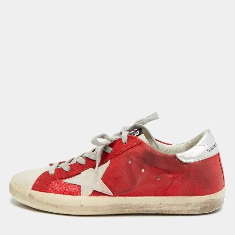 Pre Owned Golden Goose Superstar Size 39 Tricolor Glitter and Suede Lace Up Sneakers