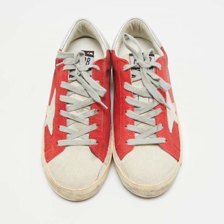 Pre Owned Golden Goose Superstar Size 39 Tricolor Glitter and Suede Lace Up Sneakers