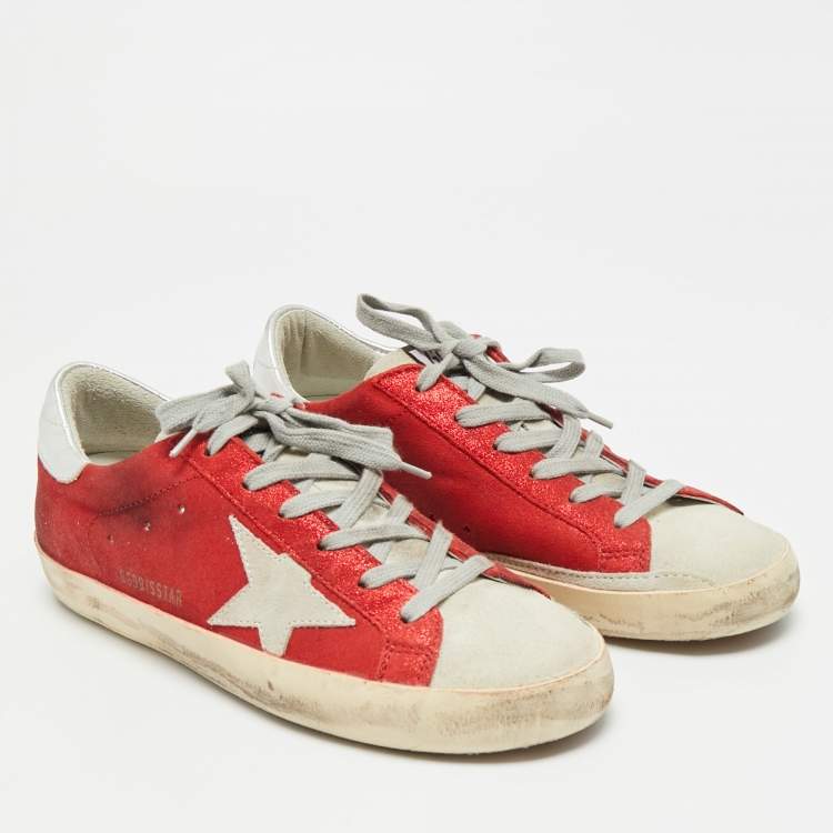 Pre Owned Golden Goose Superstar Size 39 Tricolor Glitter and Suede Lace Up Sneakers