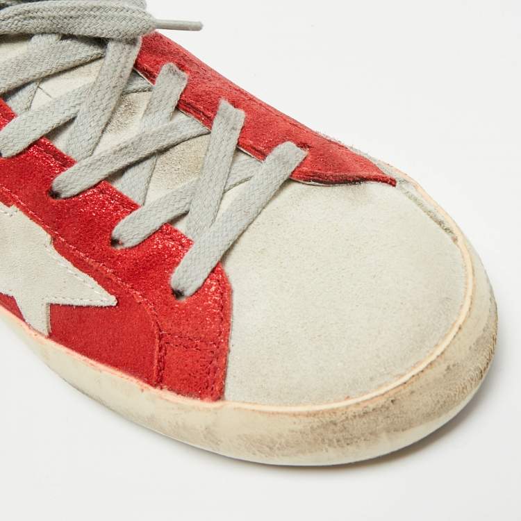Pre Owned Golden Goose Superstar Size 39 Tricolor Glitter and Suede Lace Up Sneakers