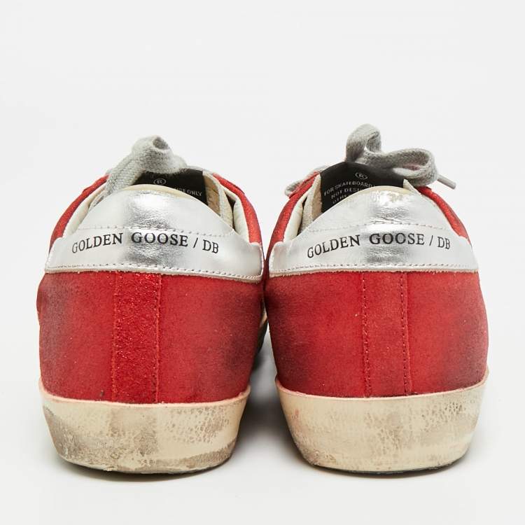 Pre Owned Golden Goose Superstar Size 39 Tricolor Glitter and Suede Lace Up Sneakers