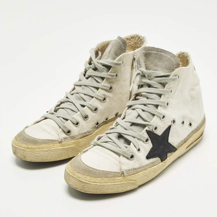Pre Owned Golden Goose Francy Size 38 White Canvas and Suede High Top Sneakers