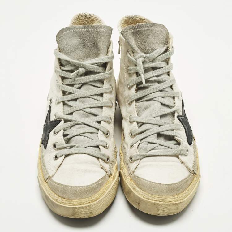 Pre Owned Golden Goose Francy Size 38 White Canvas and Suede High Top Sneakers