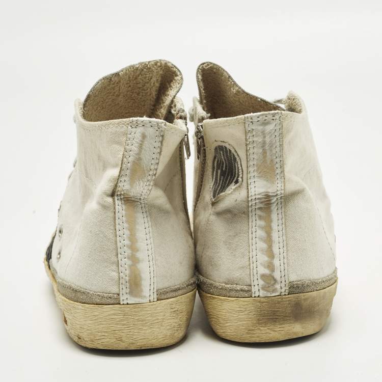 Pre Owned Golden Goose Francy Size 38 White Canvas and Suede High Top Sneakers