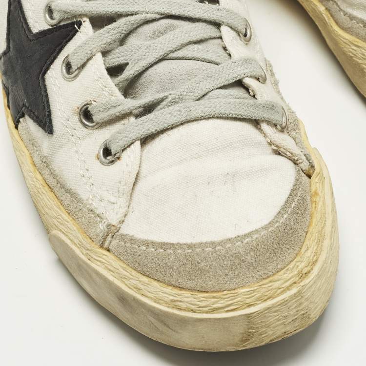 Pre Owned Golden Goose Francy Size 38 White Canvas and Suede High Top Sneakers